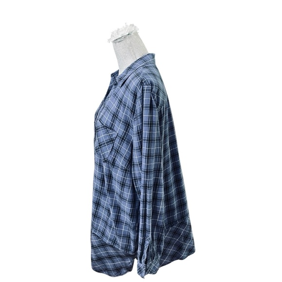 J. Jill Mixed Tartan Plaid Button Down Tunic Shirt 100% Cotton Blue Size XL - Picture 3 of 13